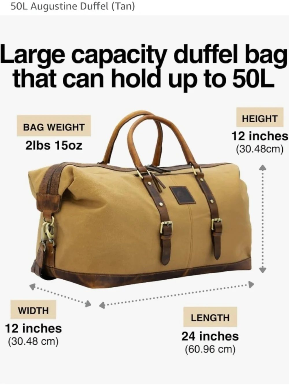 Kodiak Tan Canvas Duffel with Brown Leather Trim